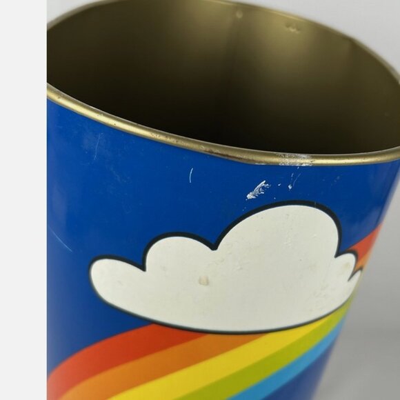 Vintage 70s 80s Cheinco Blue Rainbow Metal Tin Trash Can Wastebasket Retro - Picture 3 of 7